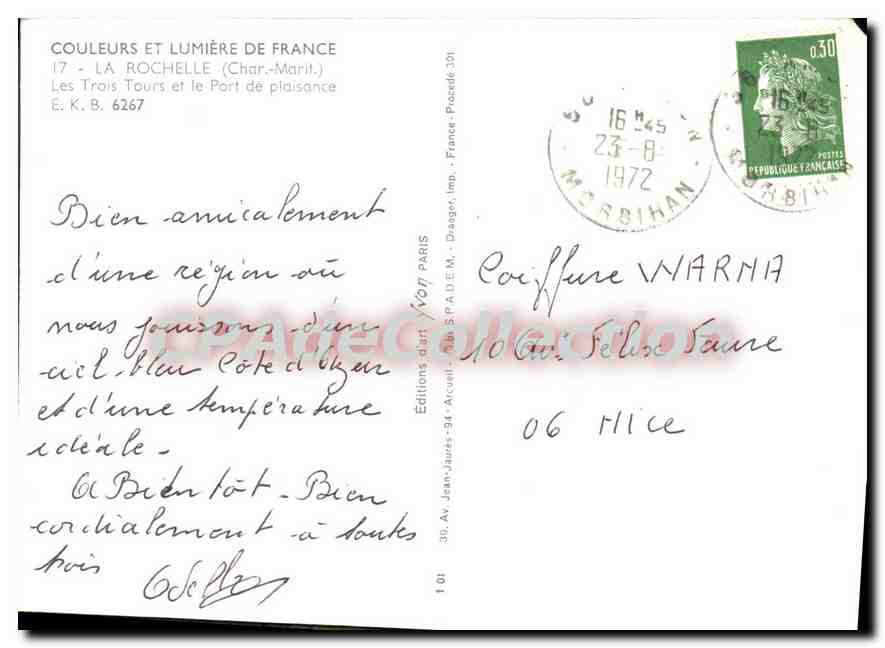 CPSM La Rochelle Char Marit Les Trois Tours et le Port de plaisance  — Verso