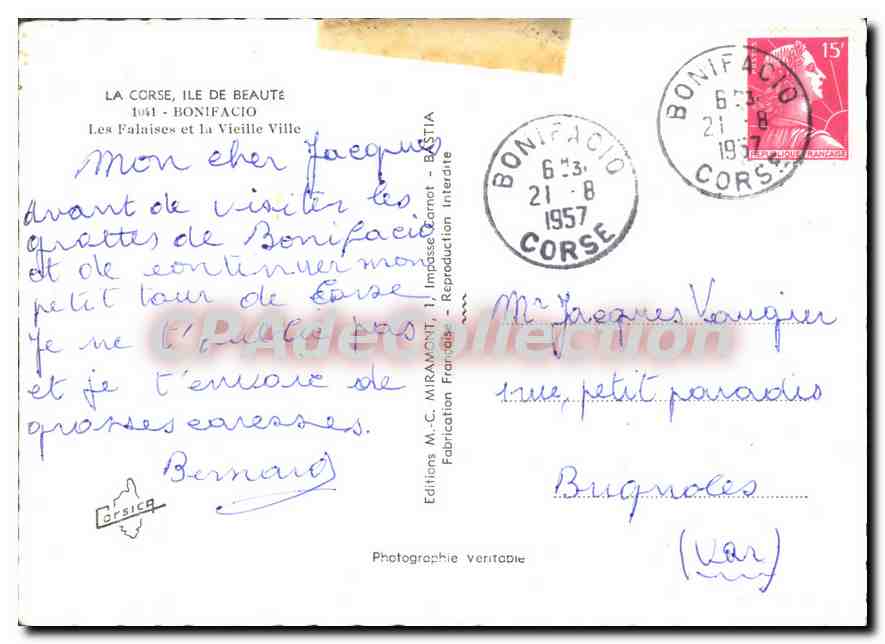 Bonifacio — Les Falaises et la Vieille Ville — Editions M.C. Miramont, Bastia — Reverso