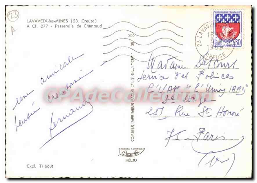 Passerelle de Chantaud — Lavaveix-les-Mines (23) — Imprimeur Combier Saterellus — Verso