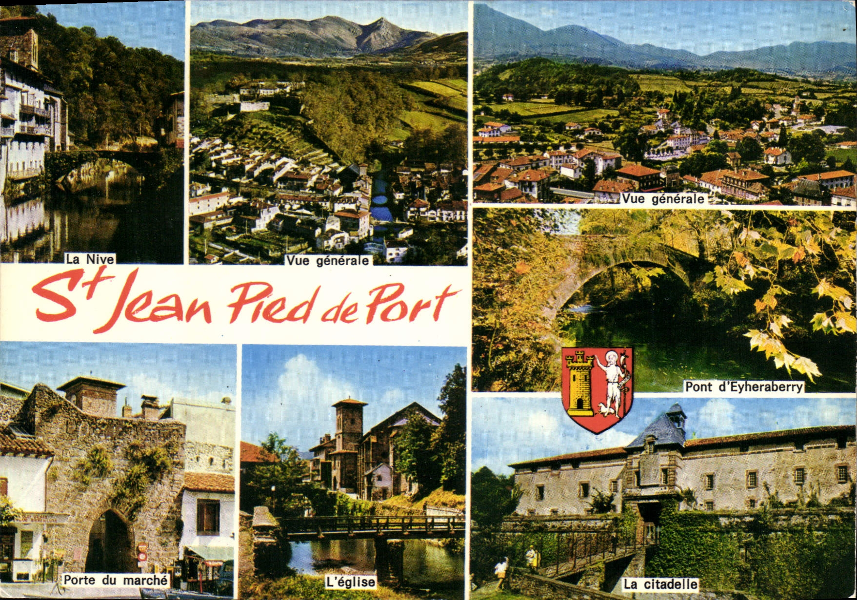 St Jean Pied de Port — vue générale avec la Nive, la citadelle, l'église et le pont d'Eyheraberry — Éditions Réunies Panasof - Anverso