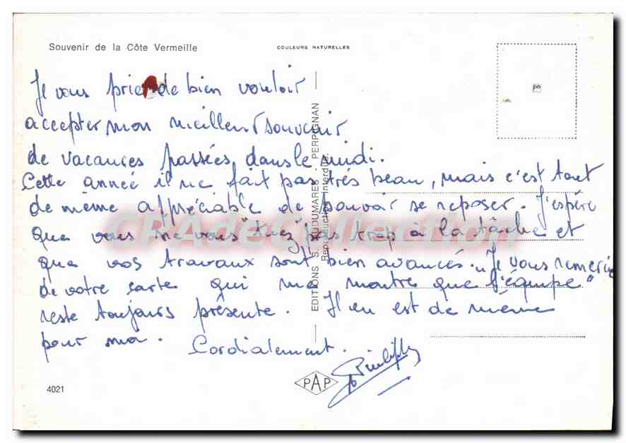 CPSM Souvenir de la Cote Vermeille  — Rückseite