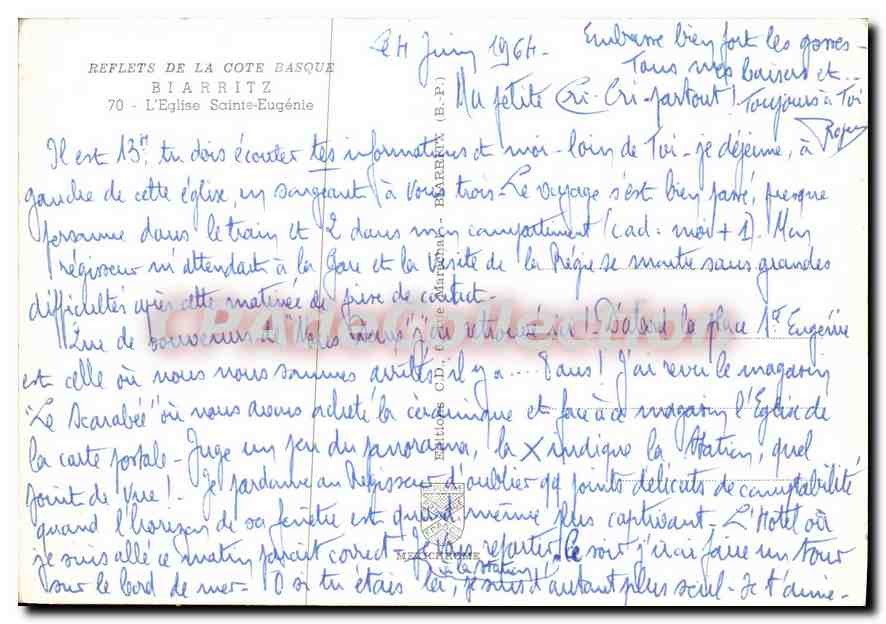CPSM Biarritz L'Eglise Sainte Eugenie  — Verso
