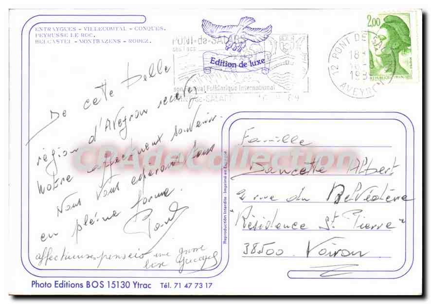 CPSM Vacances en Aveyron villecomtal conques peyrusse belcastel montbazens rodez — Rückseite