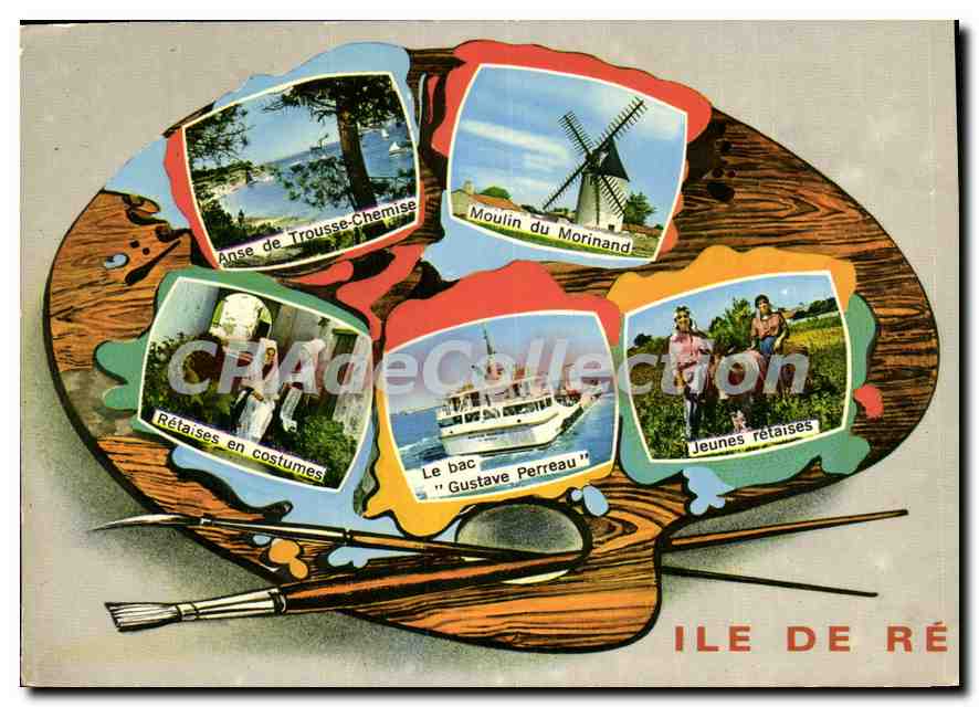 Insel Ré — Panoramablick mit 5 lokalen Szenen — Artaud Frères, Nantes
