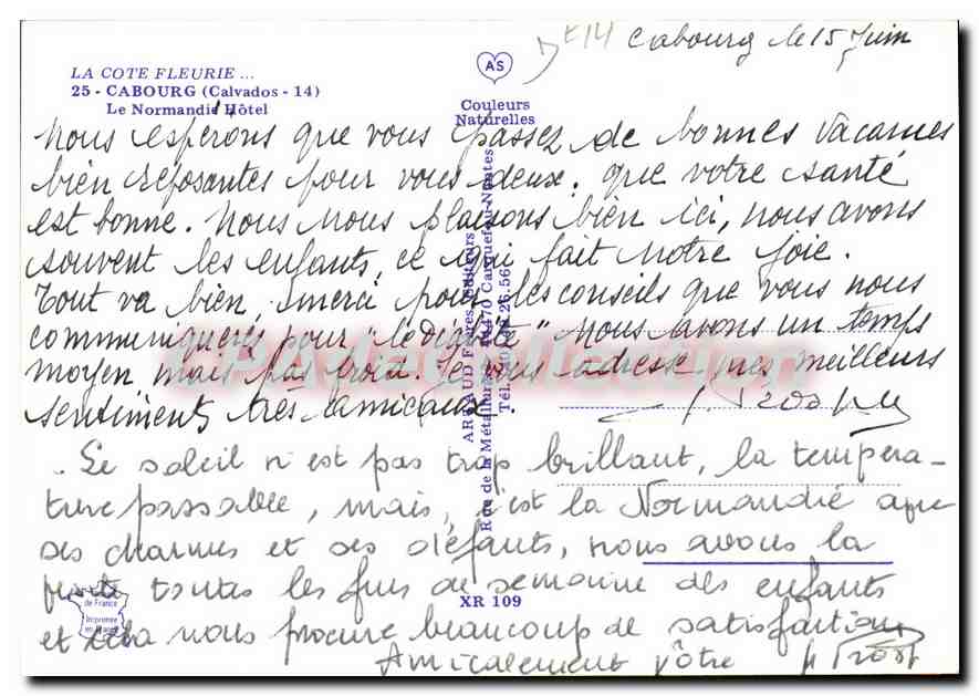 CPSM La Cote Fleurie Cabourg Calvados Le Normandie Hotel — Verso