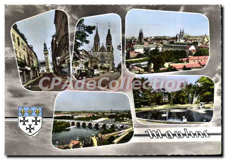 CPSM Moulins Allier Rue de l'Horloge Eglise du Sacre Coeur Vue generale Pont Regemortes Bassin  des
