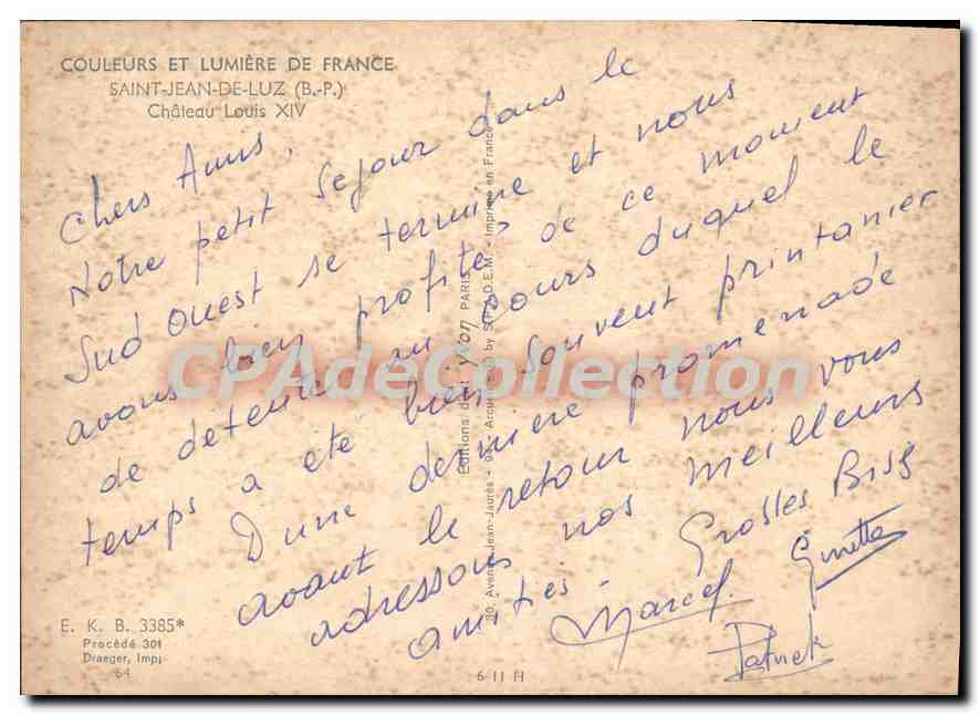 CPSM Couleurs et Lumiere de France Saint Jean de Luz B P Chateau Louis XIV — Verso
