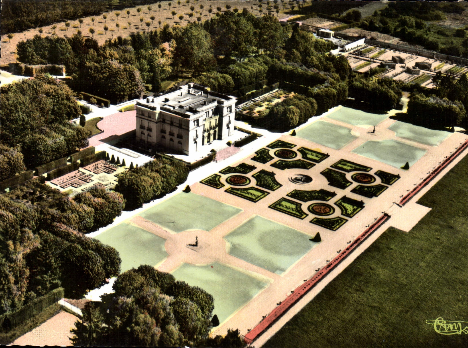 Halbmoderne Ansichtskarte Sept Saulx Marne Luftaufnahme Das Schloss und seine Gärten