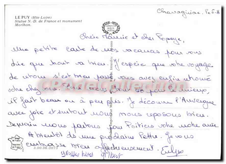 CPSM Le Puy Haute Loire Statue N D de France et monument Morhon  — Verso