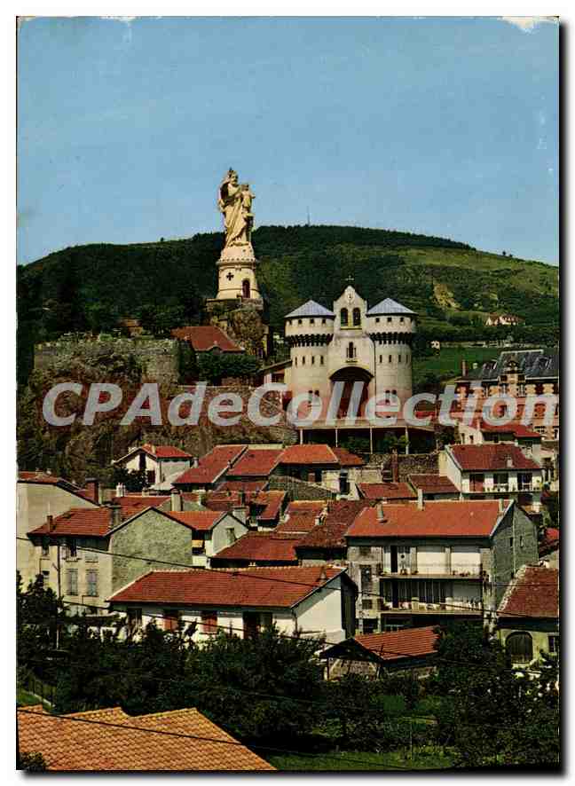 CPSM Espaly Saint Marcel pres Le Puy H L Vue generale et son rocher domine par la statue Saint JOsep