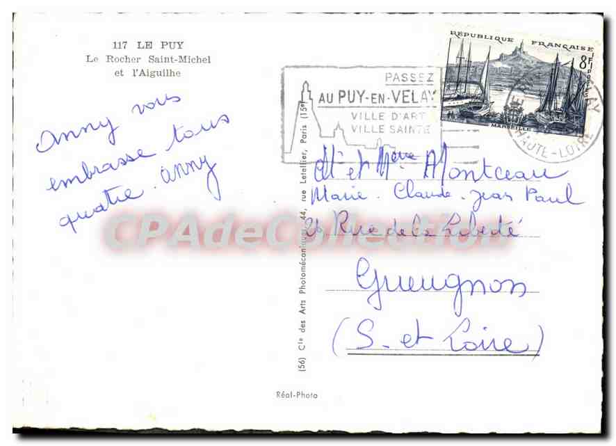 CPSM Le Puy Haute Loire Le Rocher Saint Michel et l'Aiguilhe  — Verso