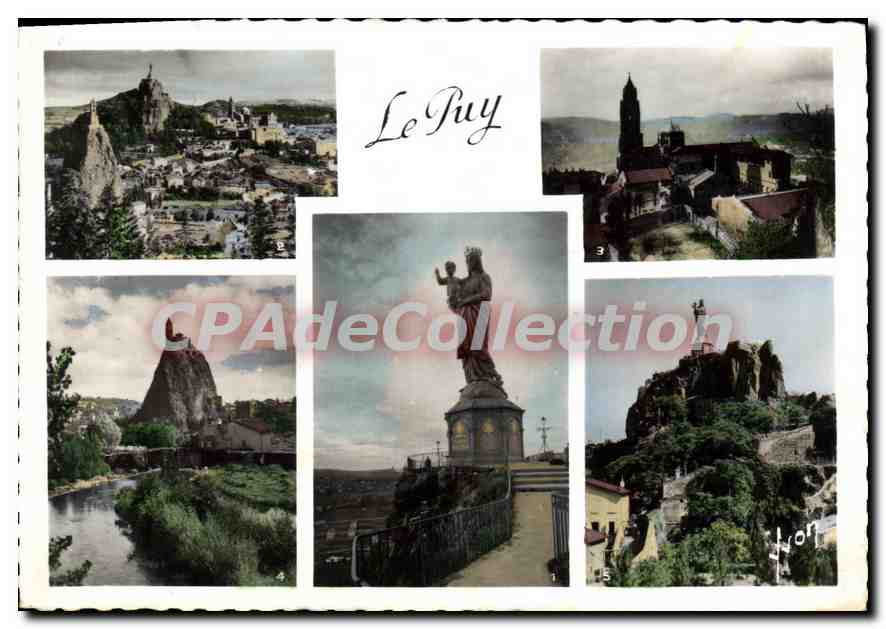 CPSM Le Puy Haute Loire Statue de N D de France Vue generale La Cathedrale Saint Michel d'Aiguilhe R