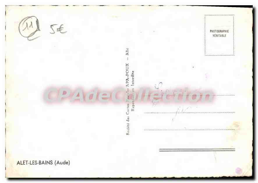 Alet-les-Bains — Souvenir — Société des Cartes Postales APA-POUX — Reverso