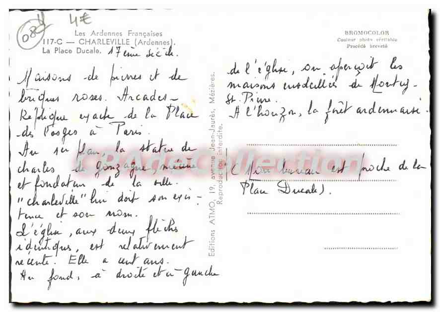 CPSM Les Ardennes Francaises Charleville Ardennes La Place Ducale  — Rückseite