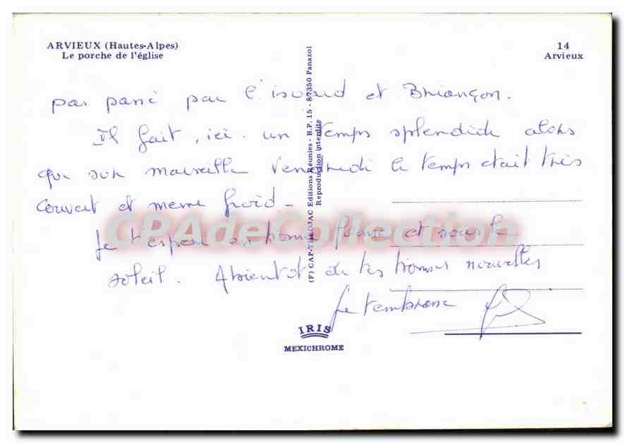 CPSM Arvieux Hautes Alpes Le porche de l'eglise — Rückseite