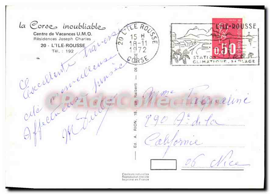 CPSM Centre de Vacances Residences Joseph Charles l'Ile Rousse  — Verso