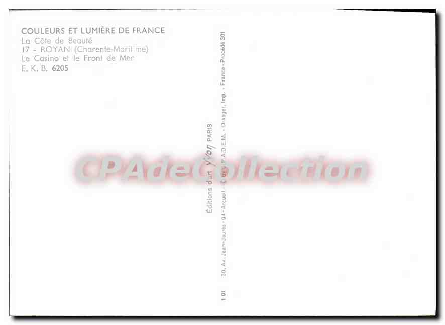 CPSM Couleurs et Lumiere de France La Cote de Beaute Royan Charente Maritime Le Casino et le Front d — Verso