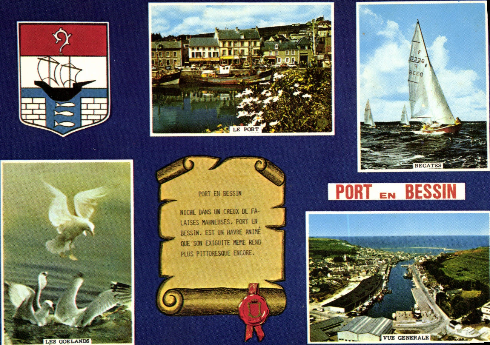 Port en Bessin — Vue générale, port, régates, goélands — éditeur ARPA Jules Léonard