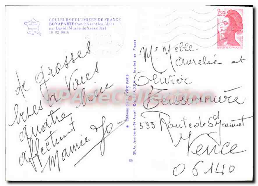 CPSM Couleurs et Lumiere de France Bonaparte Alpes par David Musee de Versailles  — Verso