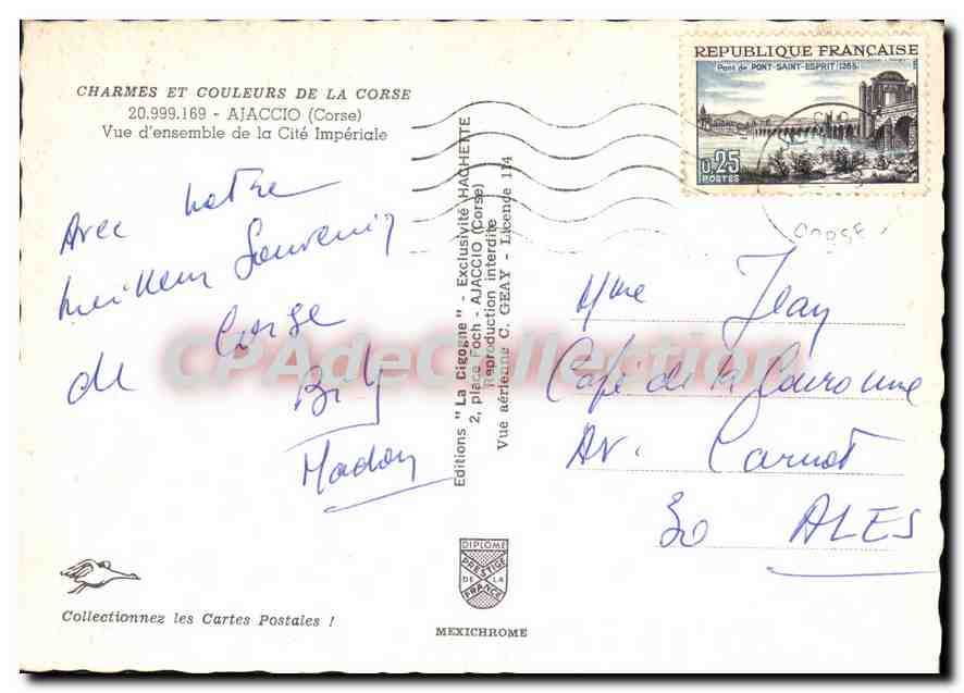 Vue d'ensemble de la Cité Impériale — Ajaccio (Corse) — Éditions 'La Citéque' - Mexichrome — Verso