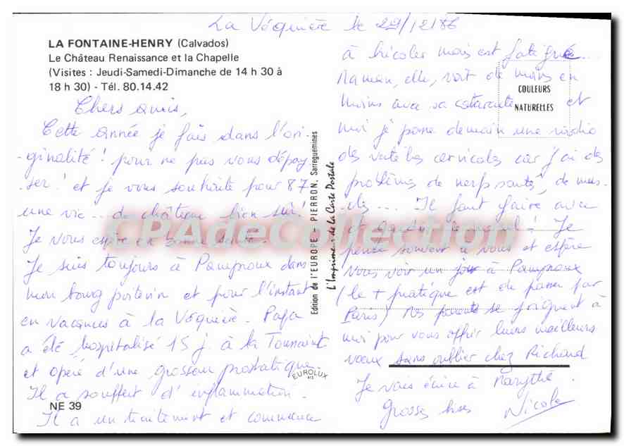 Le Château Renaissance et la Chapelle à La Vôginière (Calvados) — Édition de l'Europ — Achterkant
