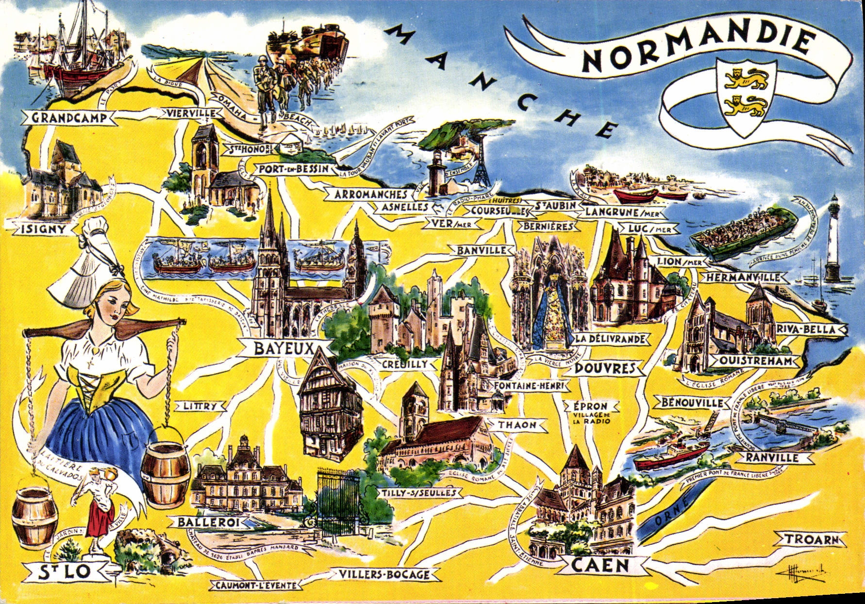 Normandie — carte postale illustrée — Artaud Frères, Nantes