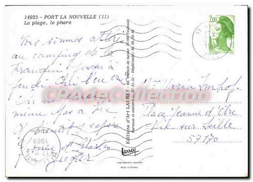 CPSM Port la Nouvelle La plage le phare  — Rückseite