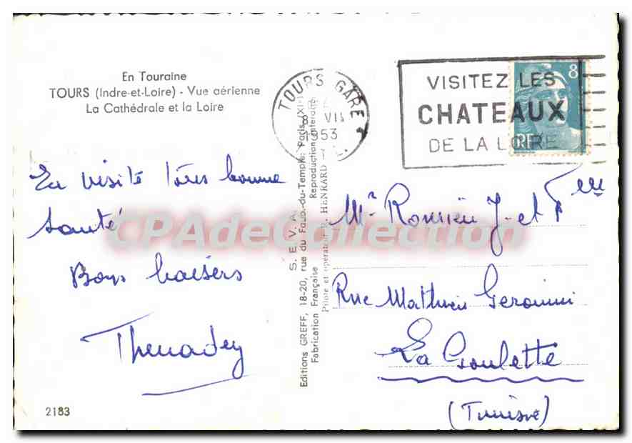 Tours (Indre-et-Loire) — Vue aérienne de la cathédrale et de la Loire — Editions GREFF — Rückseite