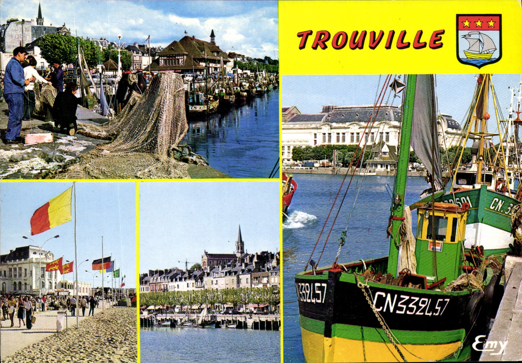 CPSM Trouville Calvados le port de peche sur la Touques le Casino la Touques et l'eglise Notre Dame 