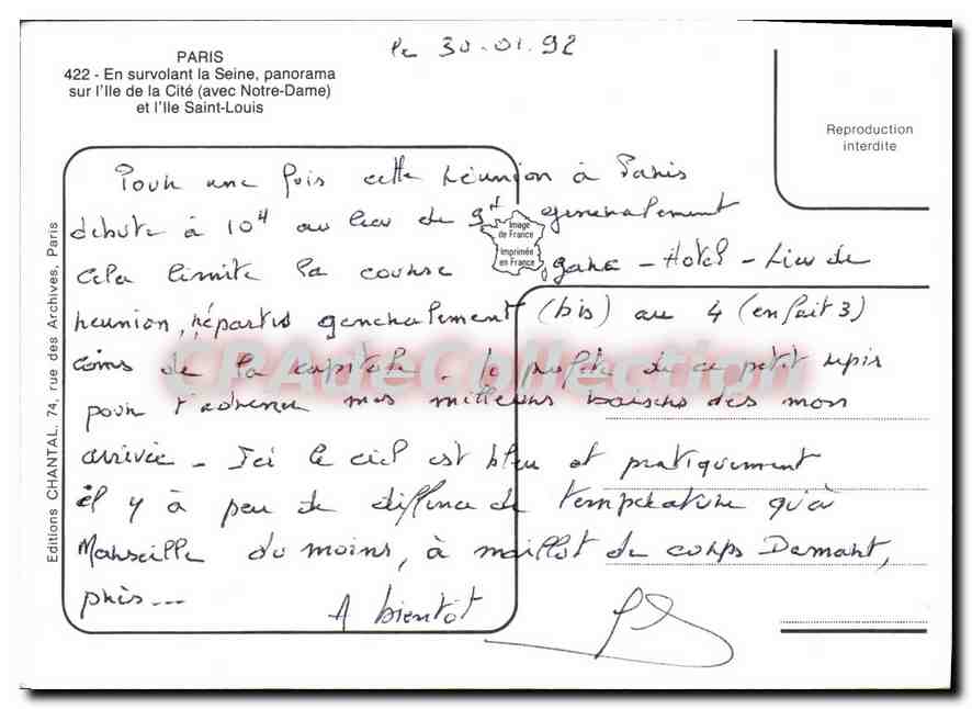 Parijs — Île de la Cité — luchtfoto met de Kathedraal van Notre-Dame — Edities CHANTAL — Achterkant