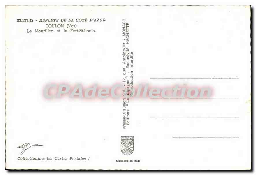 Le Mourillon et le Fort-Saint-Louis — TOULON (Var) — Presses-Diffusion S.A. n°83.137.12 — Verso