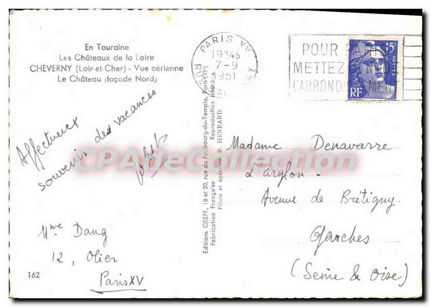 Cheverny — Vue aérienne du château (façade Nord) — Éditions GREFF, série 8 Oise — Reverso