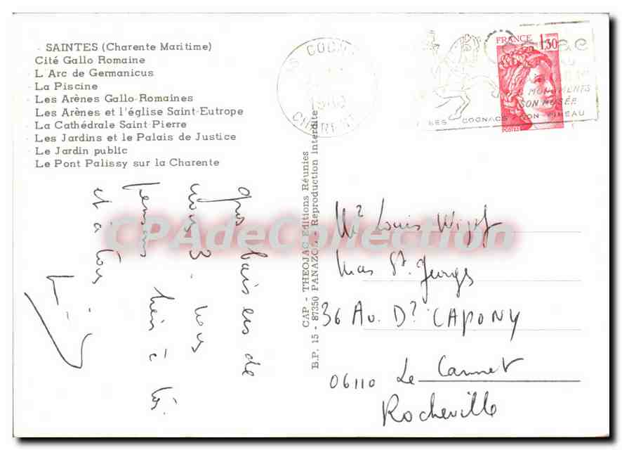 CPSM Saintes Charente Maritime cite Gallo Romaine l'Arc de Germanicus la Piscine les Arenes Gallo Ro — Verso