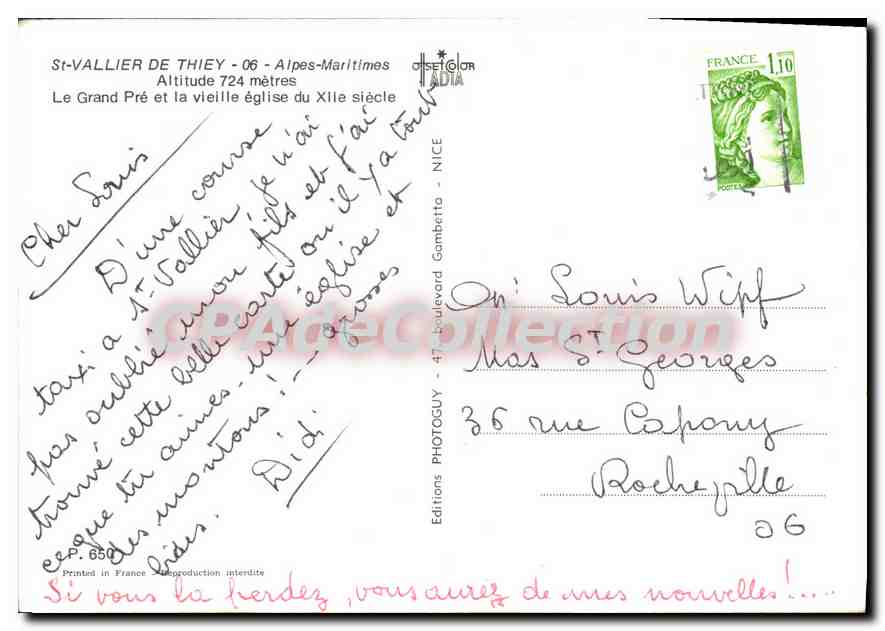 St-VALLIER DE THIEY — Le Grand Pré et la vieille église du XIIe siècle — Editions COLOR ADIA — Verso