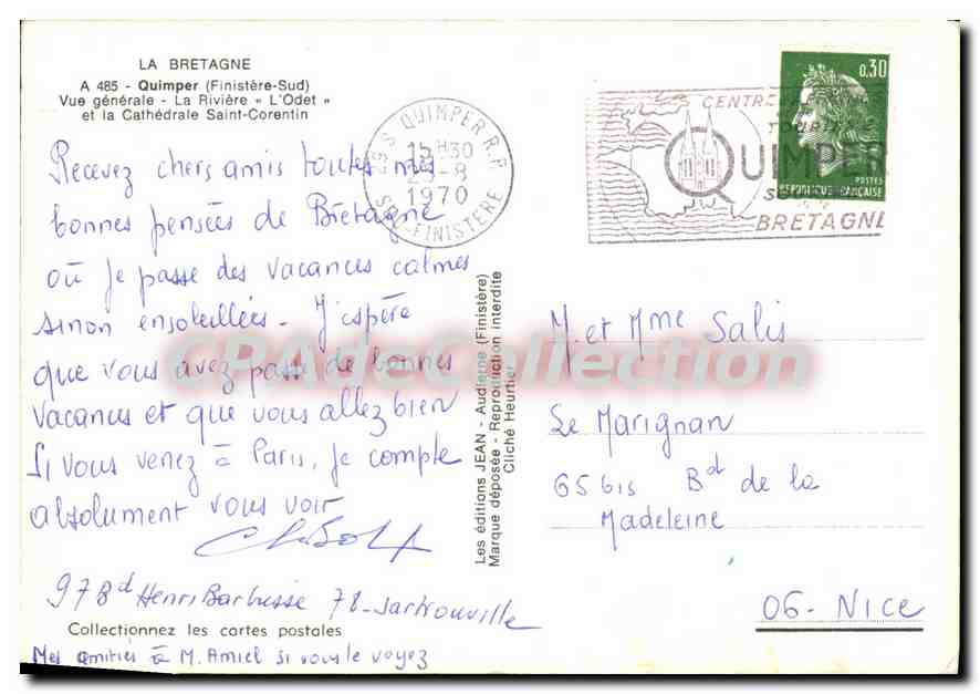 CPSM La Bretagne Quimper Finistere Sud vue generale la Riviere L'Odet et la cathedrale Saint Corenti — Rückseite