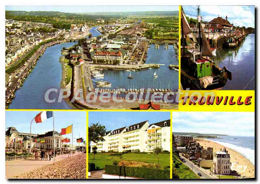 CPSM Trouville Calvados vue aerienne sur la Touques et le port de plaisance le casino le camp Cordie