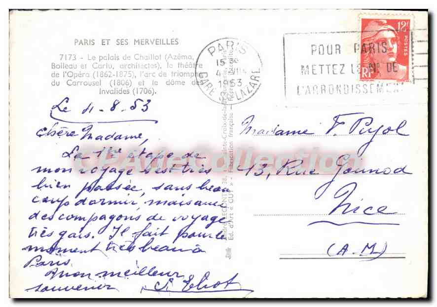 CPSM Paris et ses Merveilles le palais de Chaillot Azema Bolleau et Carlu architectes le Theatre de — Achterkant