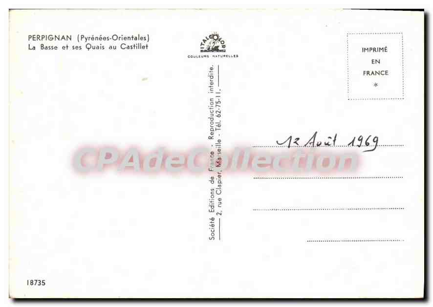 CPSM Perpignan Pyrenees Orientales la Basse et ses Quais au Castillet  — Back