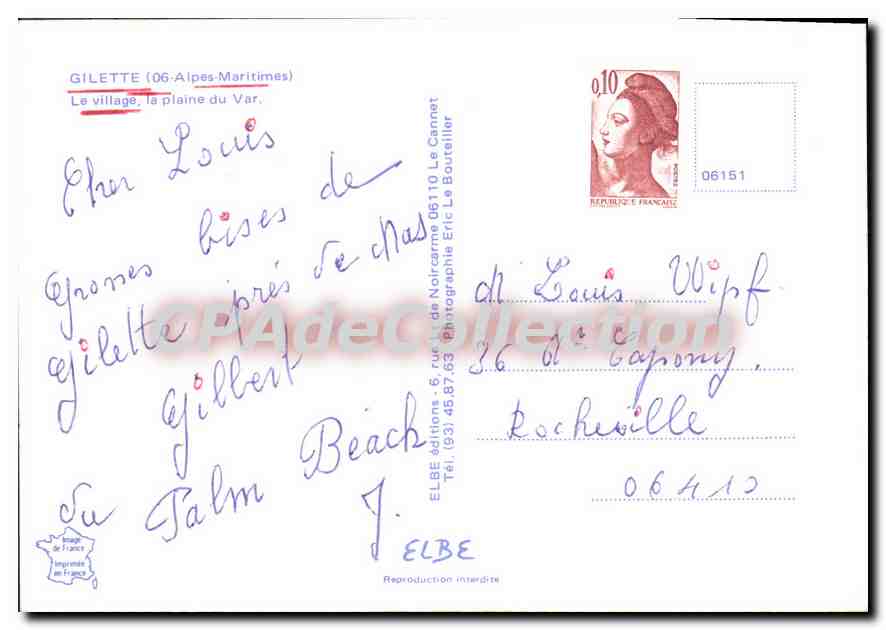 CPSM Gilette Alpes Maritimes le village la plaine du Var  — Verso