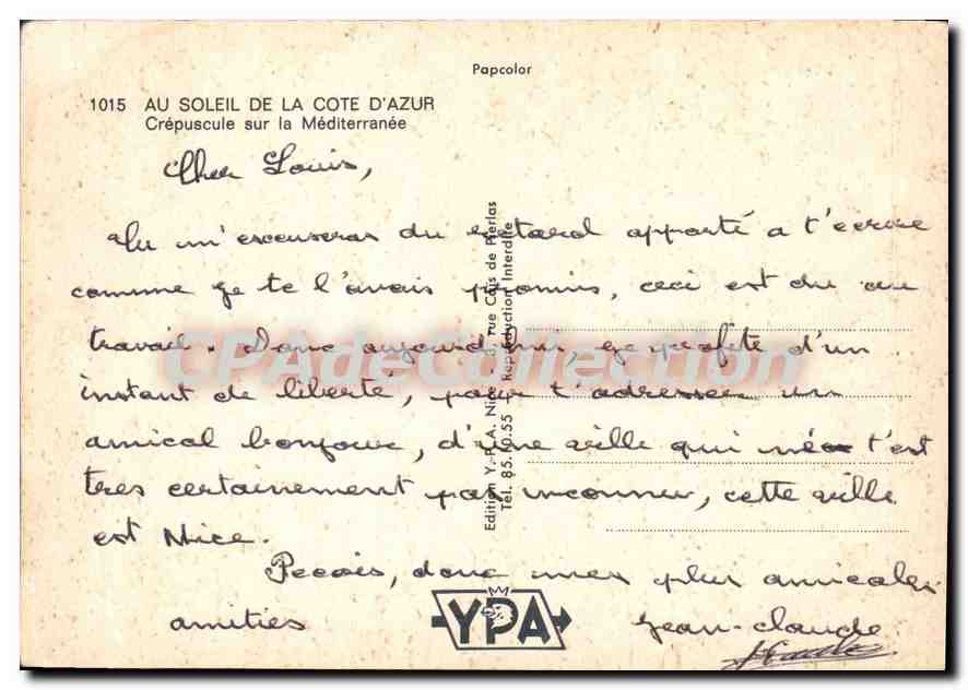 Crepuscolo sulla Mediterraneo — NICE — Papcolor, n° 1015 — Verso