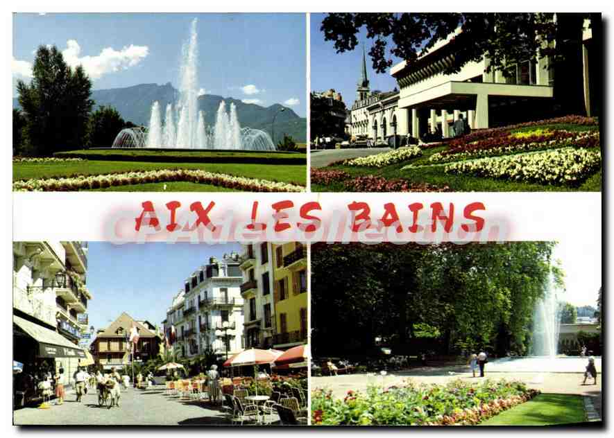 CPSM Aix les Bains Savoie le Jet d'eau et la Dent du Chat l'Etablissement Theraml Mabillaud Architec