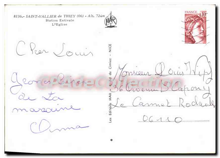 CPSM Saint Vallier de Thiey station estivale l'eglise  — Verso