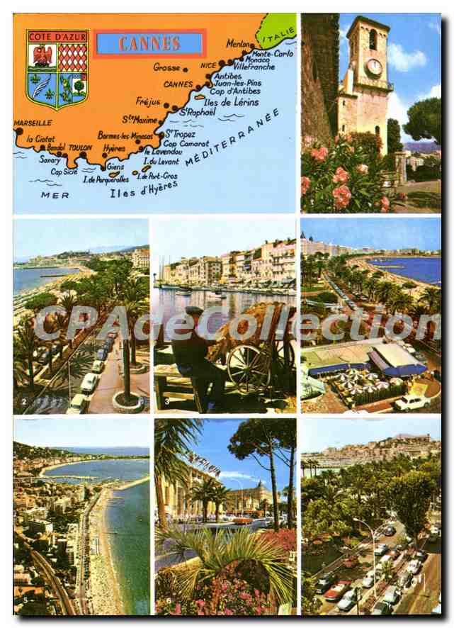 CPSM La Cote d'Azur Cannes Alpes Maritimes le Suquet la Croisette la plage et le Suquet Pecheur repa