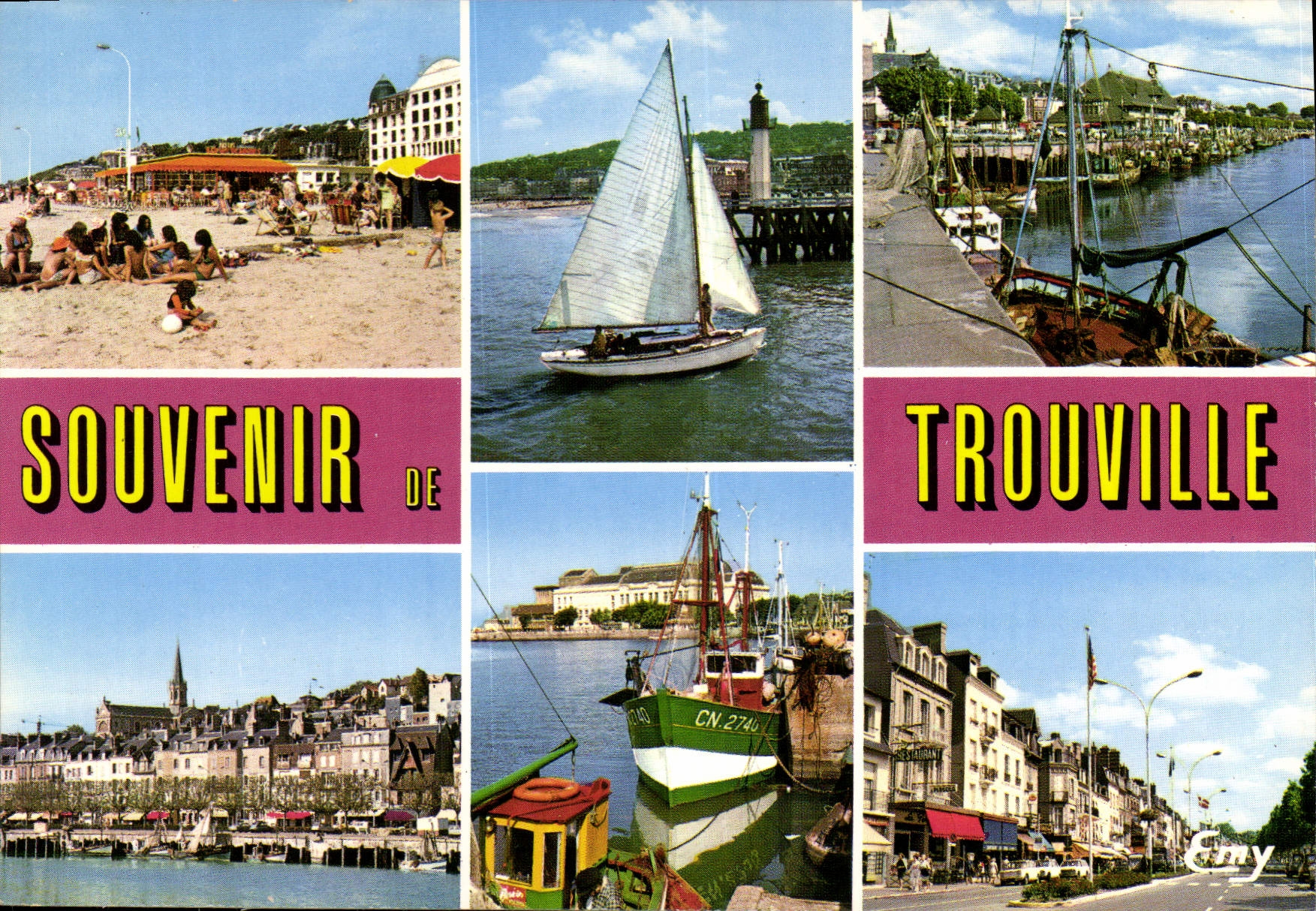 CPSM Trouville Calvados la plage le Chenal le port de peche sur Touques le boulevard Moureaux 