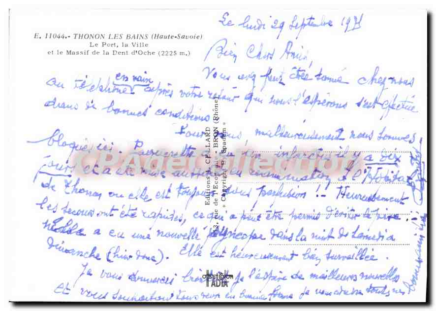 Thonon-les-Bains — Le Port et le Massif de la Dent d'Oche (2225 m) — Éditions de Cellard, n° E 11044 — Rückseite