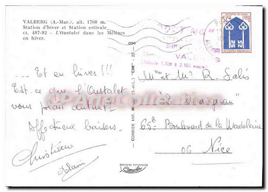 CPSM Valberg A Mar station d'hiver et station estivale l'Oustales dans les Melezes en hiver  — Verso