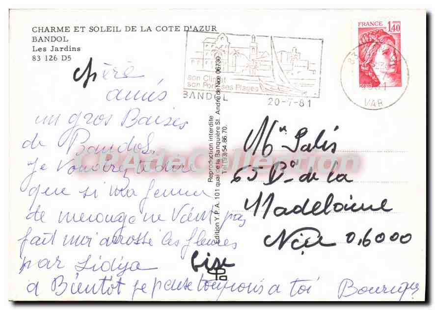 Vue de Bandol — Les Plages — Édition Y.P.A. 101 — Reverso