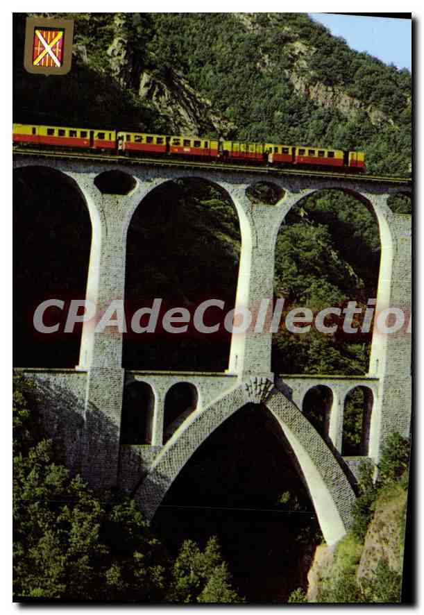 CPSM Lumiere et Couleurs de la Cerdagne le petit train Jaune sur le pont Sejourne 