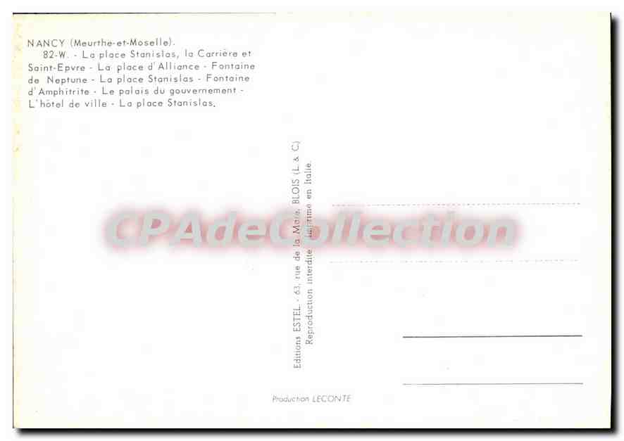 CPSM Nancy Meurthe et Moselle la place Stanislos la Carriere et Saint Epvre la place d'Alliance font — Verso