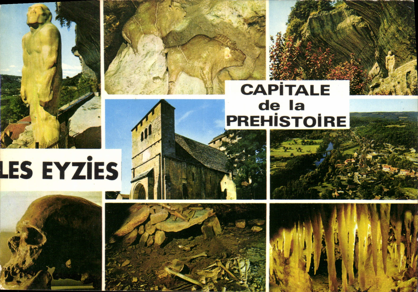 CPSM Les Eyzies Dordogne Capitale de la Prehistoire l'Homme de Neanderthal Bison d'Argile l'Homme de